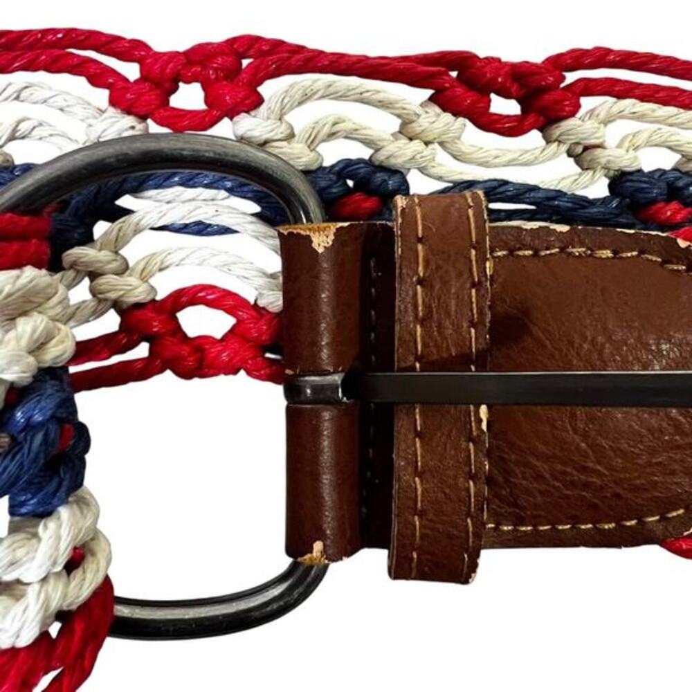 Red White Blue USA Woven Macrame Rope Belt Womens 9 Boho Coastal Western - Picture 6 of 7